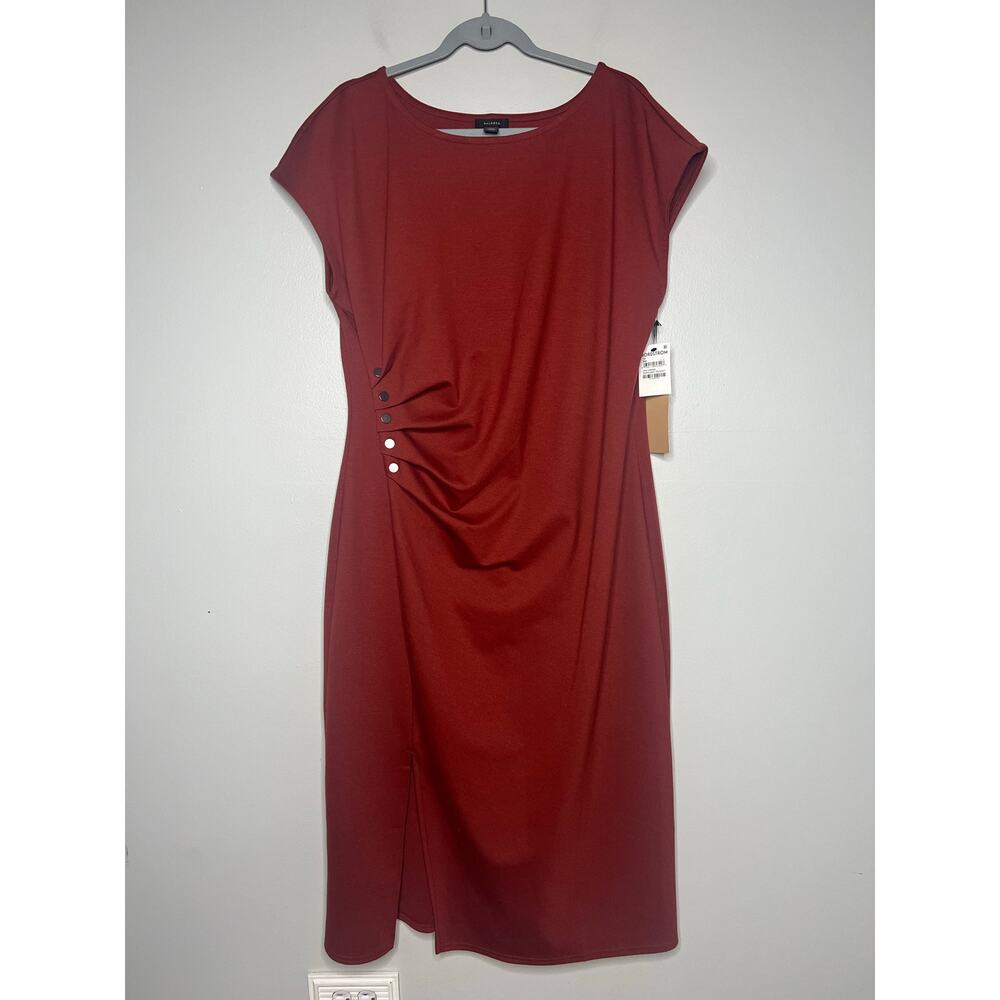 NWT Halogen Midi‎ Sheath Dress Draped Button Side Detail Burnt Red Women's 1X